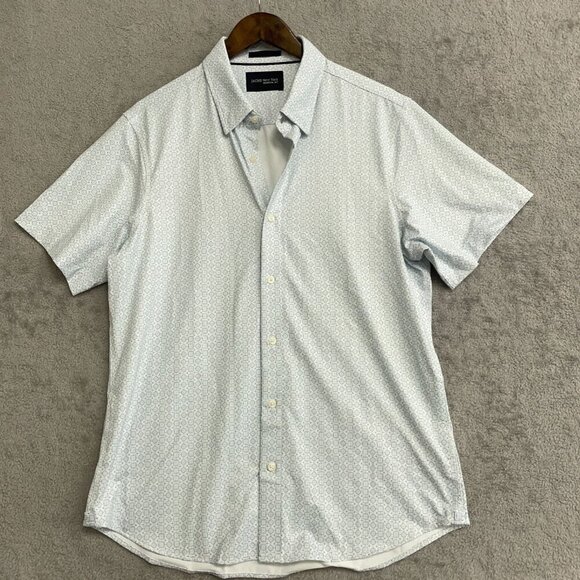 NWOT Jachs New York Men's L Short Sleeve Button-Up Shirt Blue Geometric - Picture 2 of 12